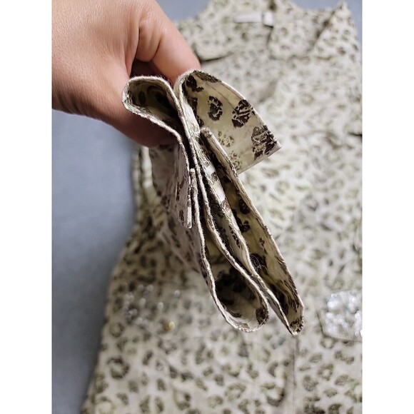 Chicos Field Jacket Womens 0 Beige Olive Green Leopard Zip Snap Pockets Stretch - Picture 12 of 16